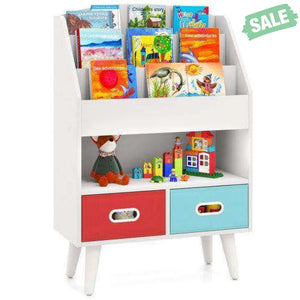 Kids Bookshelf with Open Compartment for Toddlers 3+ Years Old-White White Kids Storage