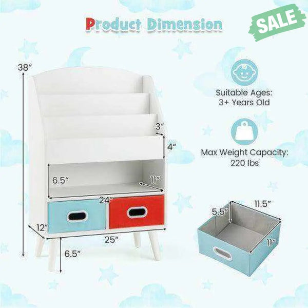 Kids Bookshelf with Open Compartment for Toddlers 3+ Years Old-White White Kids Storage
