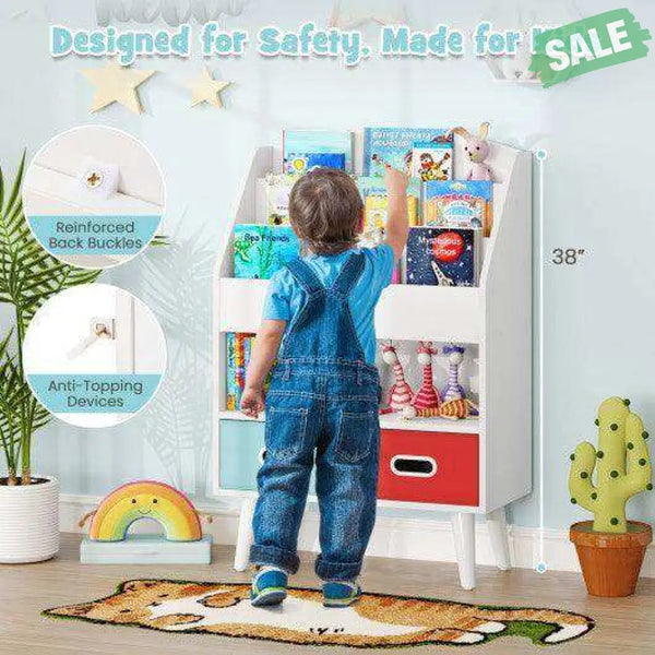 Kids Bookshelf with Open Compartment for Toddlers 3+ Years Old-White White Kids Storage