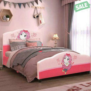 Kids Children Upholstered Platform Toddler Girl Pattern Bed Toddler Beds