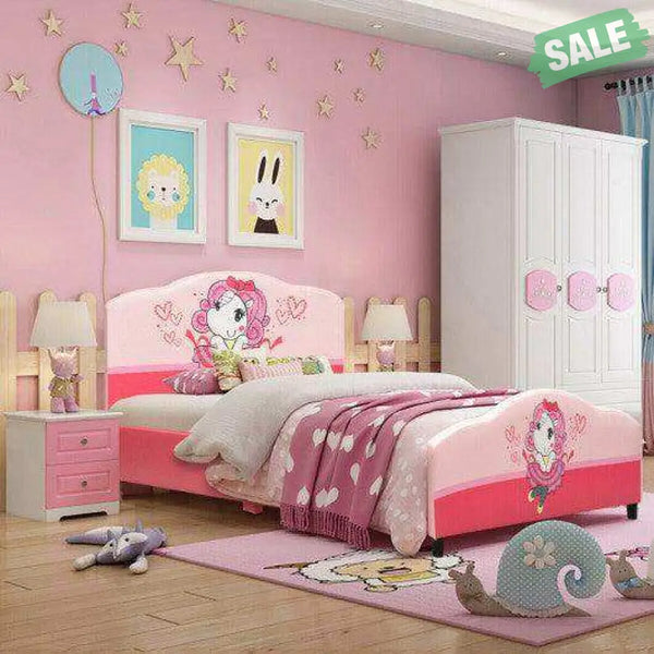 Kids Children Upholstered Platform Toddler Girl Pattern Bed Toddler Beds