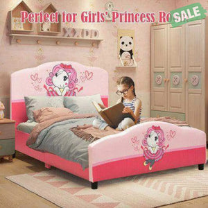 Kids Children Upholstered Platform Toddler Girl Pattern Bed Toddler Beds