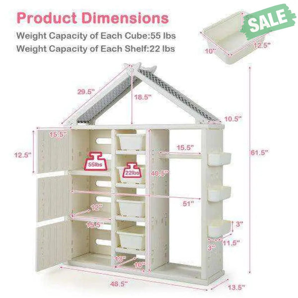 Kids Costume Storage Closet with Storage Bins and Shelves and Side Baskets for Kids Room-Gray Kids Storage