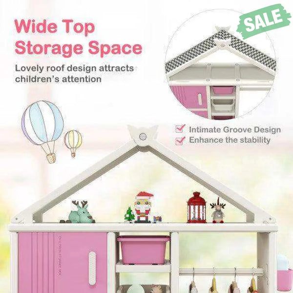 Kids Costume Storage Closet with Storage Bins and Shelves and Side Baskets for Kids Room-Gray Kids Storage