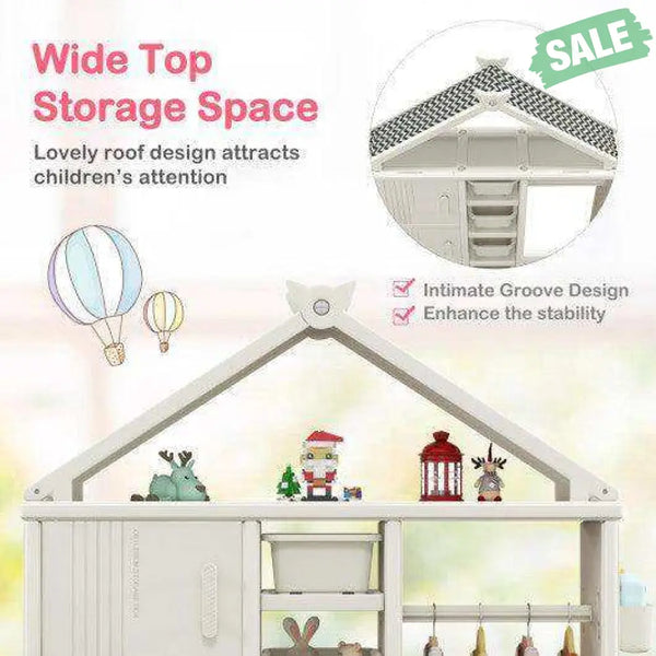 Kids Costume Storage Closet with Storage Bins and Shelves and Side Baskets for Kids Room-Gray Kids Storage