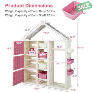 Kids Costume Storage Closet with Storage Bins and Shelves and Side Baskets for Kids Room-Gray Kids Storage