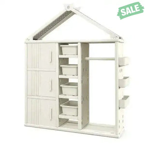 Kids Costume Storage Closet with Storage Bins and Shelves and Side Baskets for Kids Room-Gray Kids Storage