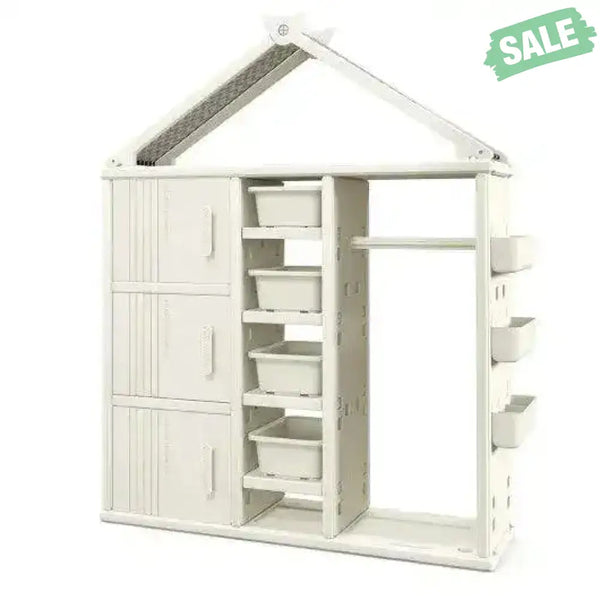 Kids Costume Storage Closet with Storage Bins and Shelves and Side Baskets for Kids Room-Gray Kids Storage