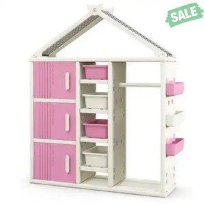 Kids Costume Storage Closet with Storage Bins and Shelves and Side Baskets for Kids Room-Gray Kids Storage