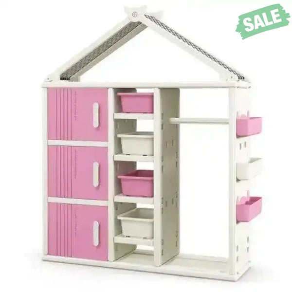 Kids Costume Storage Closet with Storage Bins and Shelves and Side Baskets for Kids Room-Gray Kids Storage