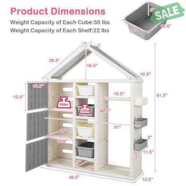Kids Costume Storage Closet with Storage Bins and Shelves and Side Baskets for Kids Room-Gray Kids Storage