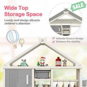 Kids Costume Storage Closet with Storage Bins and Shelves and Side Baskets for Kids Room-Gray Kids Storage