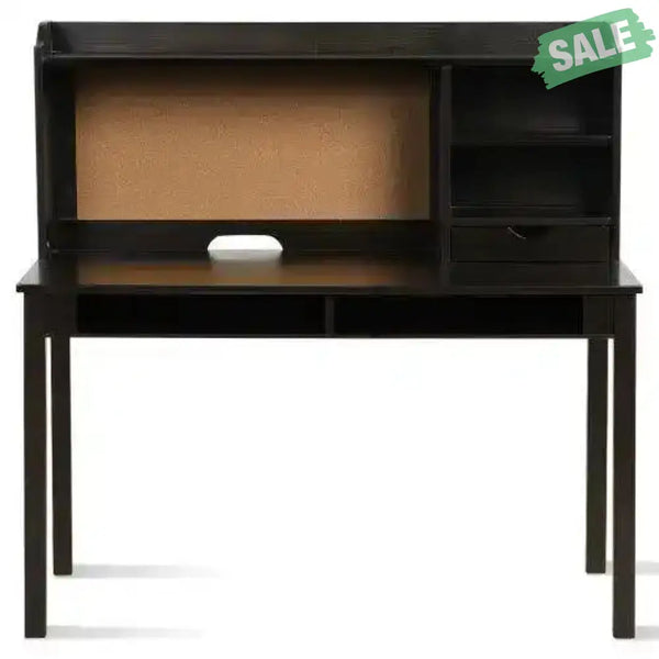 Kids Desk and Chair Set Study Writing Desk with Hutch and Bookshelves-Brown White Kids Table & Chair Sets