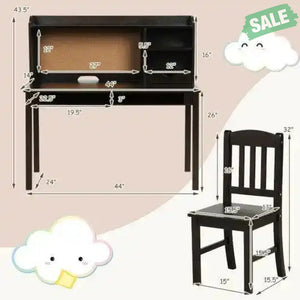 Kids Desk and Chair Set Study Writing Desk with Hutch and Bookshelves-Brown White Kids Table & Chair Sets