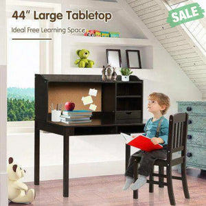 Kids Desk and Chair Set Study Writing Desk with Hutch and Bookshelves-Brown White Kids Table & Chair Sets