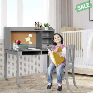 Kids Desk and Chair Set Study Writing Desk with Hutch and Bookshelves-Brown White Kids Table & Chair Sets