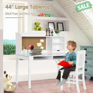 Kids Desk and Chair Set Study Writing Desk with Hutch and Bookshelves-Brown White Kids Table & Chair Sets