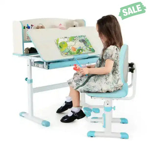 Kids Desk and Chair Set with Adjustable Height and Tilted Desktop-Blue Pink Kids Table & Chair Sets