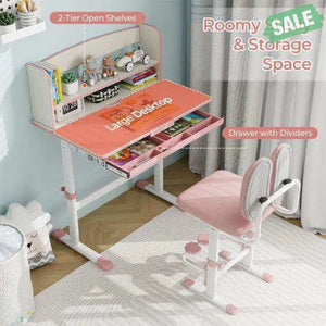 Kids Desk and Chair Set with Adjustable Height and Tilted Desktop-Blue Pink Kids Table & Chair Sets