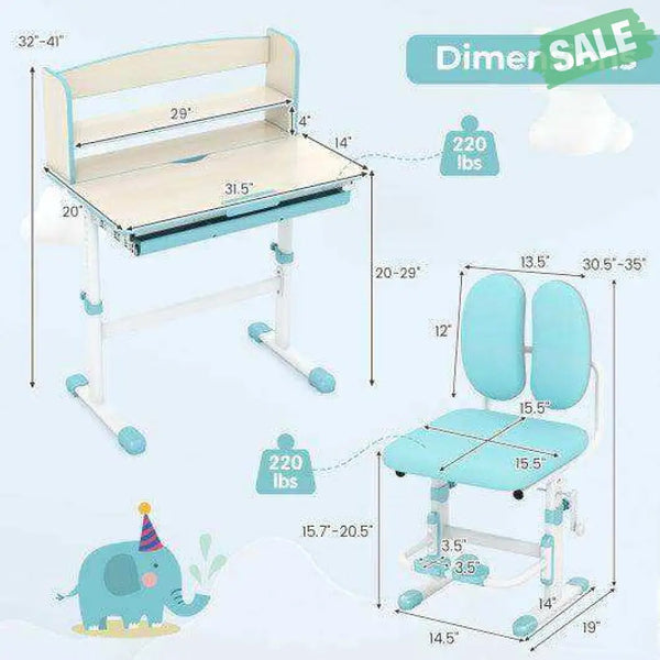 Kids Desk and Chair Set with Adjustable Height and Tilted Desktop-Blue Pink Kids Table & Chair Sets