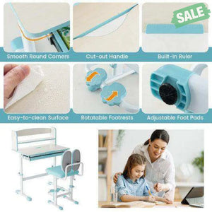 Kids Desk and Chair Set with Adjustable Height and Tilted Desktop-Blue Pink Kids Table & Chair Sets