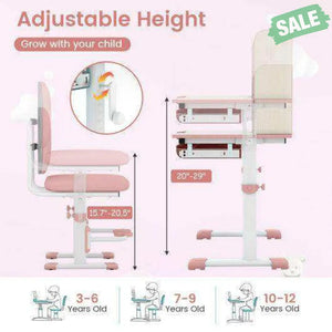 Kids Desk and Chair Set with Adjustable Height and Tilted Desktop-Blue Pink Kids Table & Chair Sets