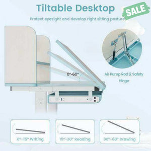 Kids Desk and Chair Set with Adjustable Height and Tilted Desktop-Blue Pink Kids Table & Chair Sets