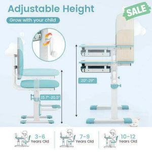 Kids Desk and Chair Set with Adjustable Height and Tilted Desktop-Blue Pink Kids Table & Chair Sets