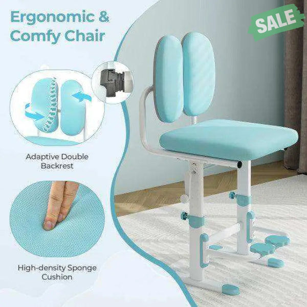 Kids Desk and Chair Set with Adjustable Height and Tilted Desktop-Blue Pink Kids Table & Chair Sets