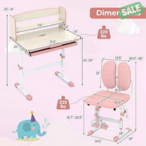 Kids Desk and Chair Set with Adjustable Height and Tilted Desktop-Blue Pink Kids Table & Chair Sets
