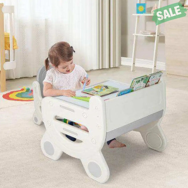 Kids Drawing Table and Chair Set with Watercolor Pens and Blackboard Eraser-Blue Kids Table & Chair Sets