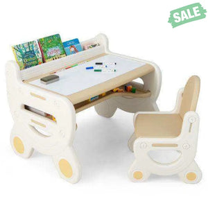 Kids Drawing Table and Chair Set with Watercolor Pens and Blackboard Eraser-Blue Kids Table & Chair Sets