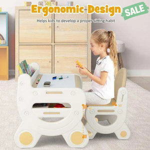 Kids Drawing Table and Chair Set with Watercolor Pens and Blackboard Eraser-Blue Kids Table & Chair Sets