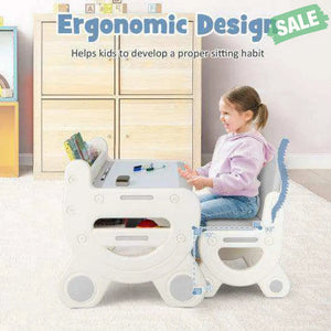 Kids Drawing Table and Chair Set with Watercolor Pens and Blackboard Eraser-Blue Kids Table & Chair Sets