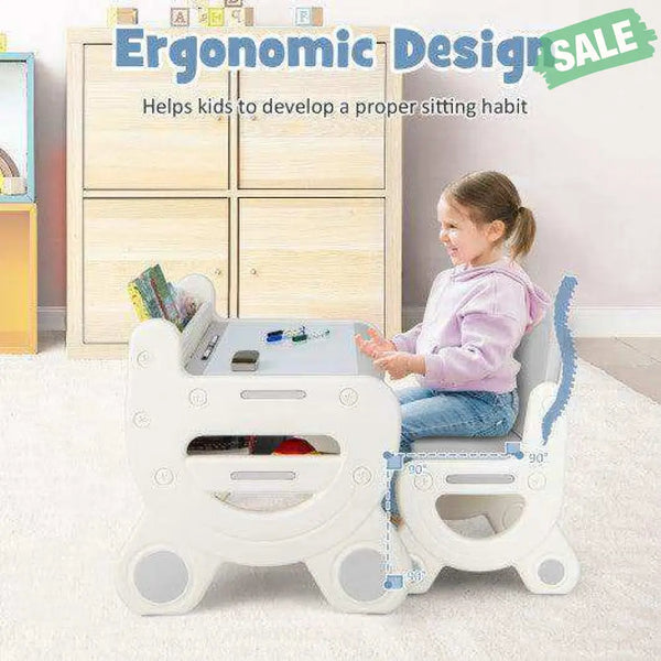 Kids Drawing Table and Chair Set with Watercolor Pens and Blackboard Eraser-Blue Kids Table & Chair Sets