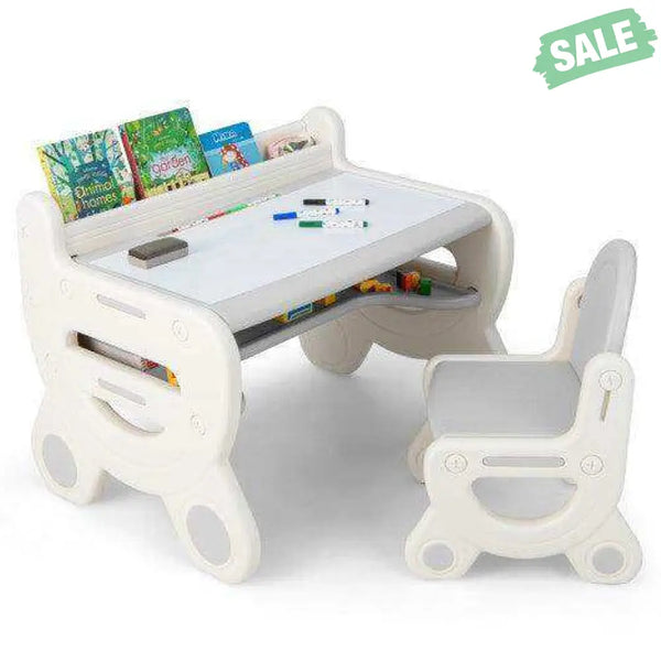 Kids Drawing Table and Chair Set with Watercolor Pens and Blackboard Eraser-Blue Kids Table & Chair Sets