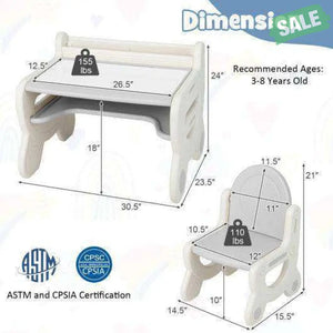 Kids Drawing Table and Chair Set with Watercolor Pens and Blackboard Eraser-Blue Kids Table & Chair Sets