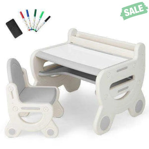 Kids Drawing Table and Chair Set with Watercolor Pens and Blackboard Eraser-Blue Kids Table & Chair Sets