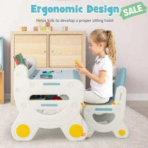 Kids Drawing Table and Chair Set with Watercolor Pens and Blackboard Eraser-Blue Kids Table & Chair Sets