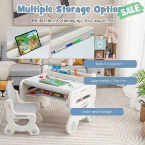 Kids Drawing Table and Chair Set with Watercolor Pens and Blackboard Eraser-Blue Kids Table & Chair Sets