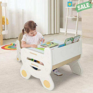 Kids Drawing Table and Chair Set with Watercolor Pens and Blackboard Eraser-Blue Kids Table & Chair Sets