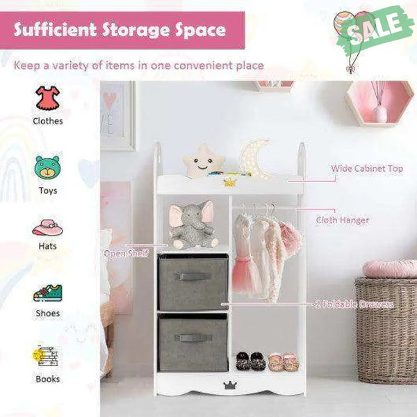Kids Dress up Storage Costume Closet with Mirror and Toy Bins-White Kids Storage