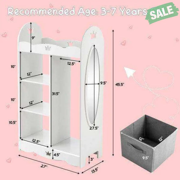 Kids Dress up Storage Costume Closet with Mirror and Toy Bins-White Kids Storage