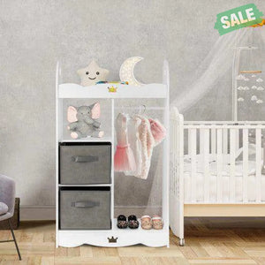 Kids Dress up Storage Costume Closet with Mirror and Toy Bins-White Kids Storage