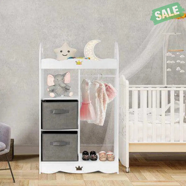 Kids Dress up Storage Costume Closet with Mirror and Toy Bins-White Kids Storage