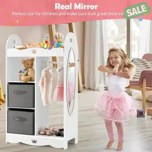 Kids Dress up Storage Costume Closet with Mirror and Toy Bins-White Kids Storage