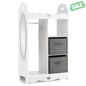 Kids Dress up Storage Costume Closet with Mirror and Toy Bins-White Kids Storage