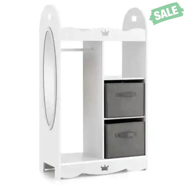 Kids Dress up Storage Costume Closet with Mirror and Toy Bins-White Kids Storage