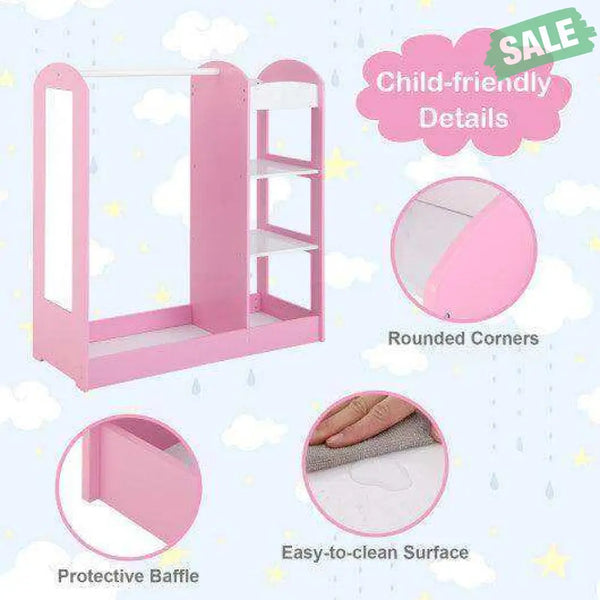 Kids Dress Up Storage with Mirror-Pink
