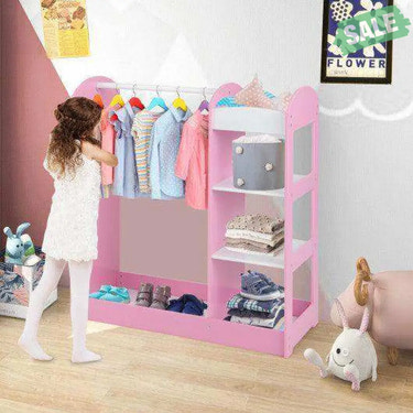 Kids Dress Up Storage with Mirror-Pink